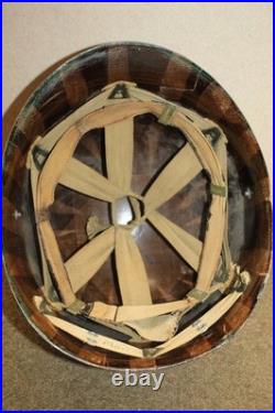 Original WW2/Korean War U. S. Army Front Seam Camo M1 Helmet withNamed Liner Original WW2/Korean War U. S. Army Front Seam Camo M1 Helmet withNamed Liner