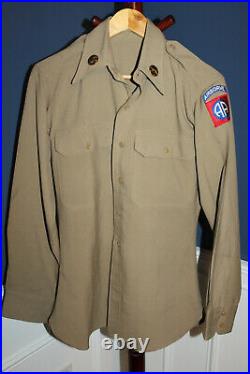 Original WW2 U. S. Army 82nd Airborne Patched Tan L/S Uniform Shirt, Named