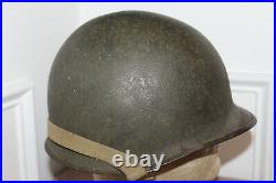 Original WW2 U. S. Army Rear Seam M1Helmet withSewn Straps & Wartime Liner