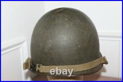 Original WW2 U. S. Army Rear Seam M1Helmet withSewn Straps & Wartime Liner