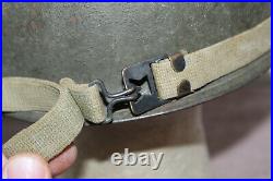 Original WW2 U. S. Army Rear Seam M1Helmet withSewn Straps & Wartime Liner