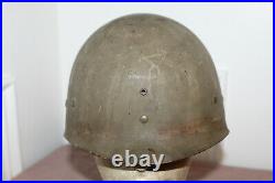 Original WW2 U. S. Army Rear Seam M1Helmet withSewn Straps & Wartime Liner