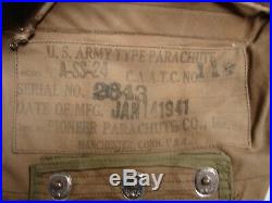 Original WW2 US Army AIR CORPS FIGHTER PILOT PARACHUTE-Complete-Dated 1941 Named