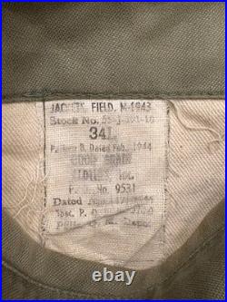 Original WW2 US Army M-1943 M43 Field Jacket 34L 1944 and Pistol Belt Free Ship