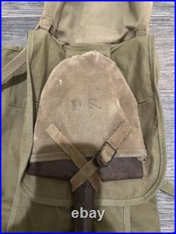 Original WW2 US Army M1928 1942 Haversack + Pouch +shovel And Cover