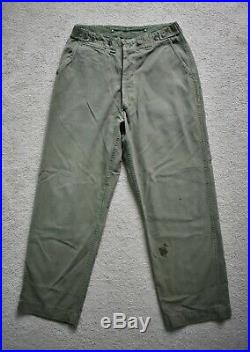 Original WWII 40s US Army Cotton OD Combat Trousers 13 Star Pants W29/W30 L30