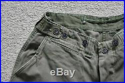 Original WWII 40s US Army Cotton OD Combat Trousers 13 Star Pants W29/W30 L30