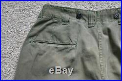 Original WWII 40s US Army Cotton OD Combat Trousers 13 Star Pants W29/W30 L30