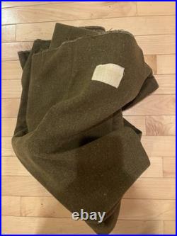Original WWII Army Olive Green Wool Military Field Blanket WW2 withTagVet Owned