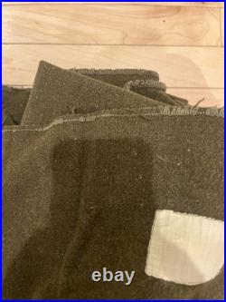Original WWII Army Olive Green Wool Military Field Blanket WW2 withTagVet Owned