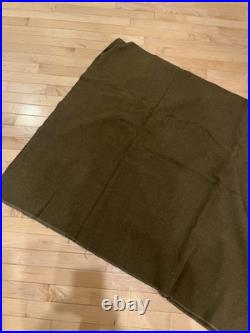 Original WWII Army Olive Green Wool Military Field Blanket WW2 withTagVet Owned