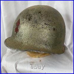Original WWII Fixed Bale M-1 Helmet Painted Army Engineers Firefighting Platoon