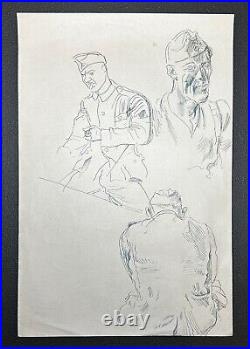 Original WWII German Army Wehrmacht Soldier Artwork Sketches 1944 RARE