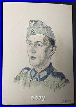 Original WWII German Army Wehrmacht Soldier Artwork Sketches 1944 RARE