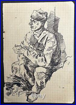 Original WWII German Army Wehrmacht Soldier Artwork Sketches 1944 RARE