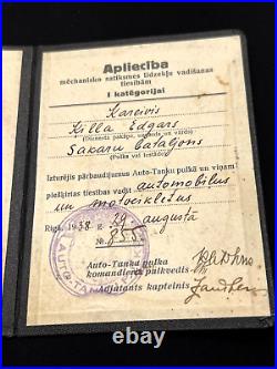 Original WWII Latvian Army ID Book 1938 Motorbike Licence Rifleman E. KILLA Rare