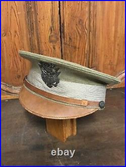 Original WWII Office Army Bomber Fighter Pilot Cap M1912 Leather Rim Size 7