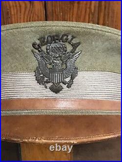 Original WWII Office Army Bomber Fighter Pilot Cap M1912 Leather Rim Size 7