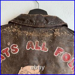 Original WWII Painted Army Air Corps A2 Flight Jacket Porky Pig That's All Folks
