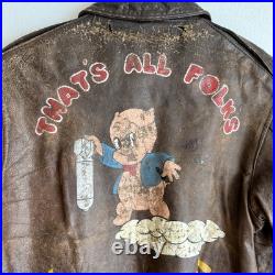 Original WWII Painted Army Air Corps A2 Flight Jacket Porky Pig That's All Folks