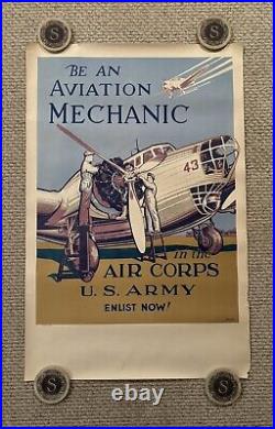 Original WWII Poster Be An Aviation Mechanic In The Air Corps US Army 25x38