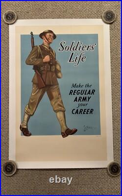Original WWII Poster Soldiers Life Makes The Regular Army Your Career 25x38