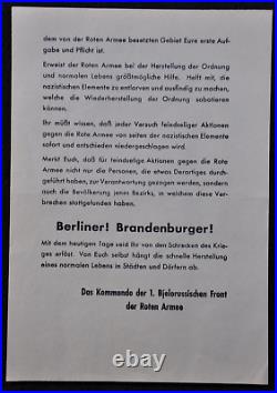 Original WWII Red Army Leaflet Berlin 1945 Berliners Rare