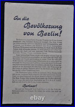 Original WWII Red Army Leaflet TO BERLINERS Berlin 1945 Very Rare