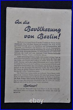 Original WWII Red Army Leaflet TO BERLINERS Berlin 1945 Very Rare