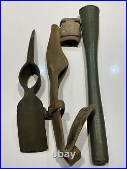 Original WWII U. S. ARMY 1944 PICK MATTOCK AXE HANDLE & CANVAS CARRIER OD3