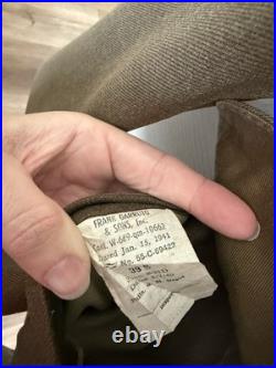 Original WWII U. S. Army Wool Service Coat 1941 Size 39 Short Military Jacket