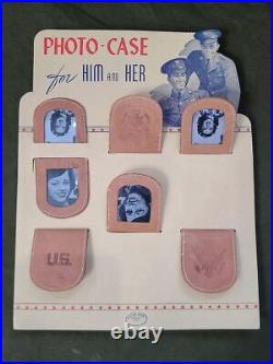 Original WWII U. S. Sweetheart Photo Cases on Card US Homefront Leather Army 40s