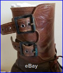 Original WWII US ARMY CAVALRY Brown Leather 2 Buckle Combat Pair of Boots 1944
