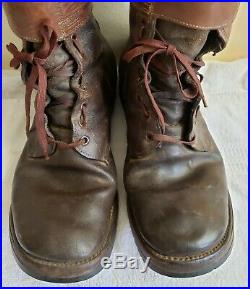 Original WWII US ARMY CAVALRY Brown Leather 2 Buckle Combat Pair of Boots 1944