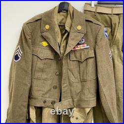 Original WWII US Army 11th Airborne Uniform NCO Group Patches Cap 5 Piece Wings
