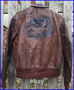 Original WWII US Army Air Force A-2 Paint Art Work Bomber Flight Jacket. Size 42
