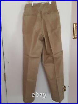 Original WWII US Army EM Khaki Trousers w Brown Plastic Buttons 29 W