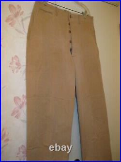 Original WWII US Army EM Khaki Trousers w Brown Plastic Buttons 35 W