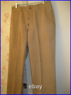 Original WWII US Army EM Khaki Trousers w Brown Plastic Buttons 35 W