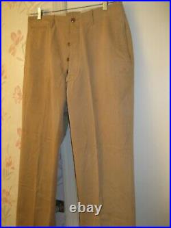 Original WWII US Army EM Khaki Trousers w Brown Plastic Buttons 35 W