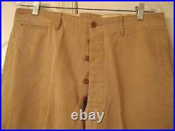 Original WWII US Army EM Khaki Trousers w Brown Plastic Buttons 35 W