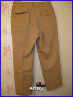 Original WWII US Army EM Khaki Trousers w Brown Plastic Buttons 35 W