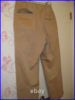 Original WWII US Army EM Khaki Trousers w Brown Plastic Buttons 35 W