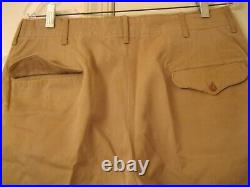 Original WWII US Army EM Khaki Trousers w Brown Plastic Buttons 35 W