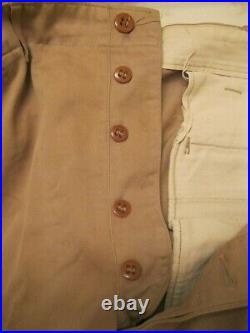 Original WWII US Army EM Khaki Trousers w Brown Plastic Buttons 35 W