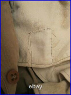 Original WWII US Army EM Khaki Trousers w Brown Plastic Buttons 35 W