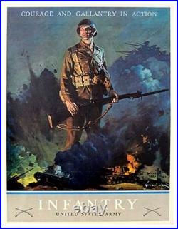 Original WWII US Army Infantry Poster Courage and Gallantry Schlaikjer Original WWII US Army Infantry Poster Courage and Gallantry Schlaikjer