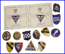 Original WWII US Army Lot Divisional & Unit DUI Crest Pins 1st Cavalry 99th Inf