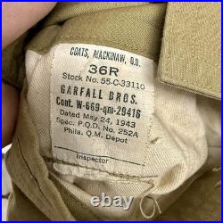 Original WWII US Army Mackinaw Jeep Coat Jacket Dated 1943 Lined