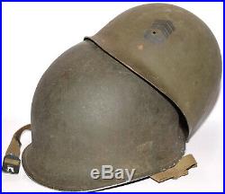 Original WWII US Army McCord Fixed Bale M1 helmet with Tech Sgt 2 marked liner
